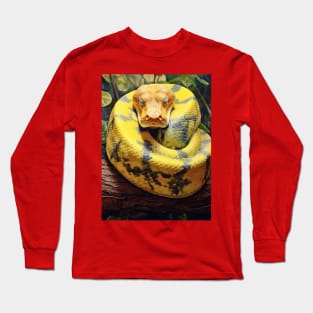 Serpentine Beauty: Oil Paint Hyperrealism - Amazing Zoo Anaconda Long Sleeve T-Shirt